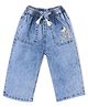 Babyhug Cotton Denim Ankle Length Floral & Butterfly Embroidered Culottes - Blue