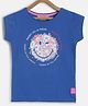 Tales & Stories Half Sleeves Pocket Floral Embellished & Smiley Printed Tee - Royal Blue
