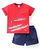 ToffyHouse  Half Sleeves T-Shirt & Shorts Set With Boat Print - Red