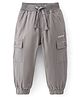 Babyhug Cotton Lycra Woven Full Length Ribbed Waist Trousers - Grey