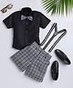Jeet Ethnics Half Sleeves Solid Shirt With Checked Shorts Bow & Suspender Set - Grey