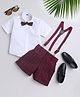Jeet Ethnics Half Sleeves Solid Shirt With Checked Shorts Bow & Suspender Set - Maroon