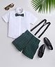 Jeet Ethnics Half Sleeves Solid Shirt With Checked Shorts Bow & Suspender Set - Green
