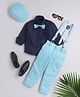 Jeet Ethnics Full Sleeves Solid Shirt With Checked Pant Bow Cap & Suspender Set - Blue