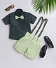 Jeet Ethnics Half Sleeves Solid Shirt With Checked Shorts Bow & Suspender Set - Green