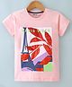 Doreme Single Jersey Half Sleeves Top With Paris Theme Print - Pink