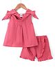 Pepito Sleeveless Top and Frill Border Shorts set Bow Applique - Dark Pink