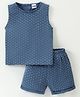 Pepito Cotton Woven Sleeveless Top & Shorts   Set with Star Print - Navy Blue