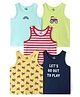 Doodle Poodle 100% Cotton Knit Sleeveless  Set of  Vests Striped Text &  Tractor Print  Pack Of 5 - Multicolour