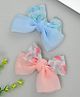 Funkrafts Set Of 2 Flower Printed Bow Hair Clips - Pink & Blue