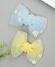 Funkrafts Set Of 2 Floral Detailed & Bow Embellished Hair Clips - Green & Yellow