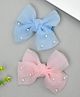 Funkrafts Set Of 2 Pearl Embellished Bow Hair Clips - Pink & Blue