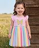 Babyhug 100% Cotton Jersey Knit Frill Sleeveless Frock with Sequinned Butterfly Design - Multicolour