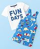 Babyhug Single Jersey Cotton Knit Dungaree with Half Sleeves Inner Tee Airplane Print - White & Blue