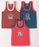 CUCUMBER Cotton Knit Sleeveless Set of Vests Bike & Football Print Pack of 3 - Red Plum & Navy