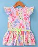 ToffyHouse Cotton Knit Frill Sleeves Frock with Floral Print & Bow Aapplique - Pink