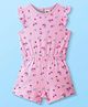 ToffyHouse 100% Cotton Knit Frill Sleeves Jumpsuit with Floral Print - Pink
