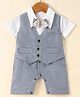 Mark & Mia Half Sleeves Partywear Romper With Bow Detailing Solid Colour - Sky Blue