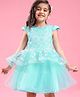 Mark & Mia Cap Sleeves Knee Length Party Frock with Floral Applique & Frill Design - Sky Blue