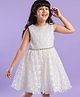 Mark & Mia Sleeveless Knee Length Partywear Frock with Floral Lace & Stone Applique - White