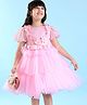Mark & Mia Half Sleeves Frock With Floral Corsage & Bow - Pink