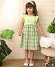 Beebay Frill Sleeves Floral Embroidered With Plaid Checked Fit & Flared Dress - Green