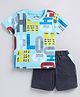 CUTOPIES Cotton Half Sleeves Alphabet Printed Tee & Shorts Set - Powder Blue