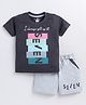 CUTOPIES Cotton Half Sleeves Seven Text Printed Tee & Shorts Set - Dark Grey