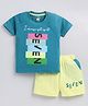 CUTOPIES Cotton Half Sleeves Seven Text Printed Tee & Shorts Set - Peacock Blue