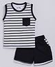 CUTOPIES Cotton Sleeveless Striped Tee & Shorts Set - Black