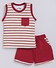 CUTOPIES Cotton Sleeveless Striped Tee & Shorts Set - Maroon