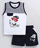 CUTOPIES Cotton Sleeveless Summer Ready Text Printed Tee & Shorts Set - Navy Blue