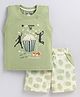 CUTOPIES Cotton Sleeveless Popcorn Printed Tee & Shorts Set - Olive