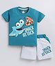 CUTOPIES Cotton Half Sleeves Shark Printed Tee & Shorts Set - Peacock Blue
