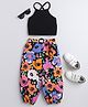 Taffykids Halter Neck Solid Crop Top With Floral Printed Joggers - Black & Multi Colour