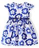 Babyhug Poplin Woven Cap Sleeves Floral Printed Frock with Belt - White