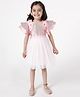 A Little Fable Half Flutter Sleeves Floral Applique Shimmered Dress - Pink