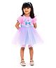 A Little Fable Half Sleeves Unicorn Face Embellished Tulle Dress - Multi Colour