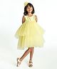 A Little Fable Sleeveless Floral Detailed Layered Tulle Dress - Yellow