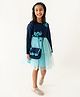 A Little Fable Full Sleeves Floral & Stars Embellished Peony Dress - Navy Blue