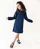 A Little Fable Full Sleeves Floral & Pearl Detailed Dress - Navy Blue