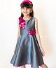 A Little Fable Sleeveless Floral Applique Flared  Dress - Grey