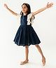 A Little Fable Cap Frill Sleeves Placement Lace Embellished Dress - Navy Blue