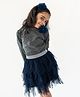 A Little Fable  Full Sleeves Floral Applique Tutu Dress - Grey And Navy Blue