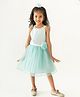 A Little Fable  Sleeveless Floral Applique Shimmer Flared Dress - Blue