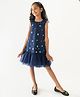 A Little Fable Sleeveless Floral Applique Dress - Navy Blue