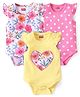 Babyhug 100% Cotton Frill Sleeves Onesies With Heart & Floral Print Pack Of 3 - Pink & Yellow