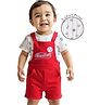Babyoye 100% Cotton With Eco Jiva Finish Dungaree and Half Sleeves T-Shirt Baseball Print - Red