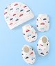 Doodle Poodle 100% Cotton Knit Cap Mittens & Booties Set Car Print Bright White- Diameter 17 cm