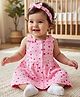 Babyoye Eco Conscious Cotton Interlock Sleeveless Frock with Bloomer & Head Band Polka Dot Print- Pink